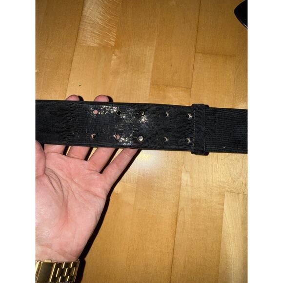 Ann Taylor Black Leather Silver Stud Wide Corset Adjustable Flat Belt L main image 4